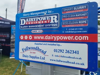 Royal Highland Show 2022 with Fullwoodhead Dairy Supplies Ltd showing Dairy Power sign and logo